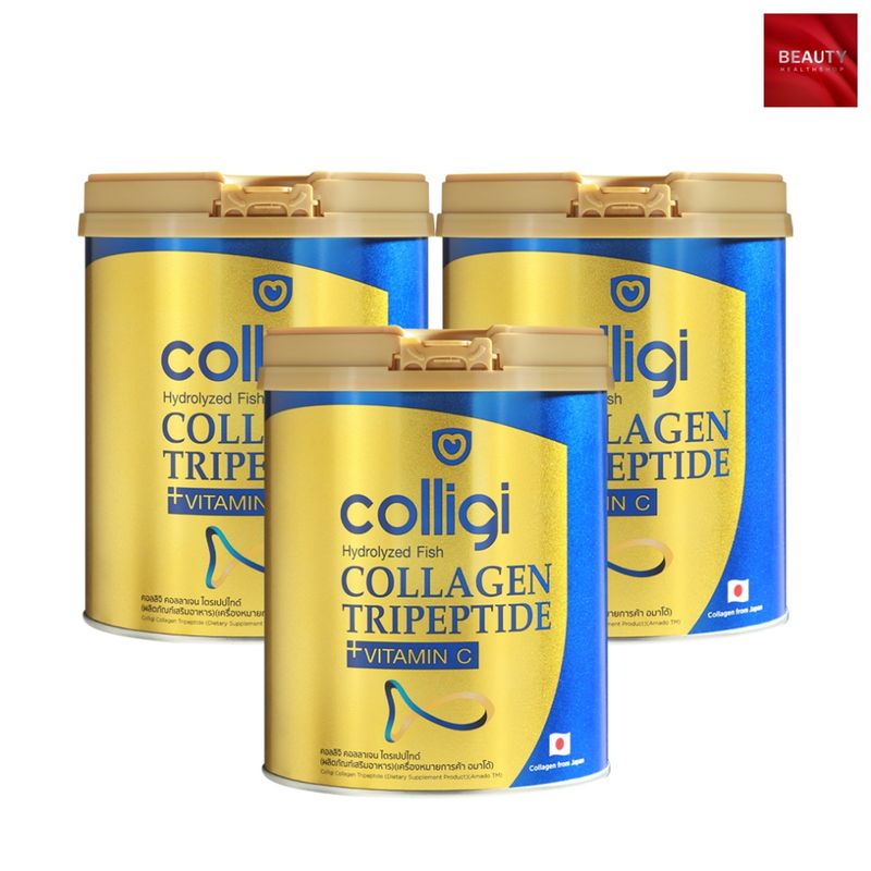 (กระปุกใหญ่) Colligi Collagen Tripeptide คอลลาเจน คอลลิจิ (200 g. x 3 กระป๋อง)