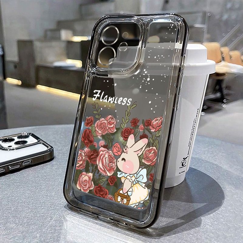 เคสไอโฟน สําหรับ iPhone 11 13 14 12 Pro Max 7 8 SE Plus XR X XS โปร่งใส เคส กระต่าย เคสโทรศัพท์ กุหลาบ Case เคสโทรศัพท์มือถือ