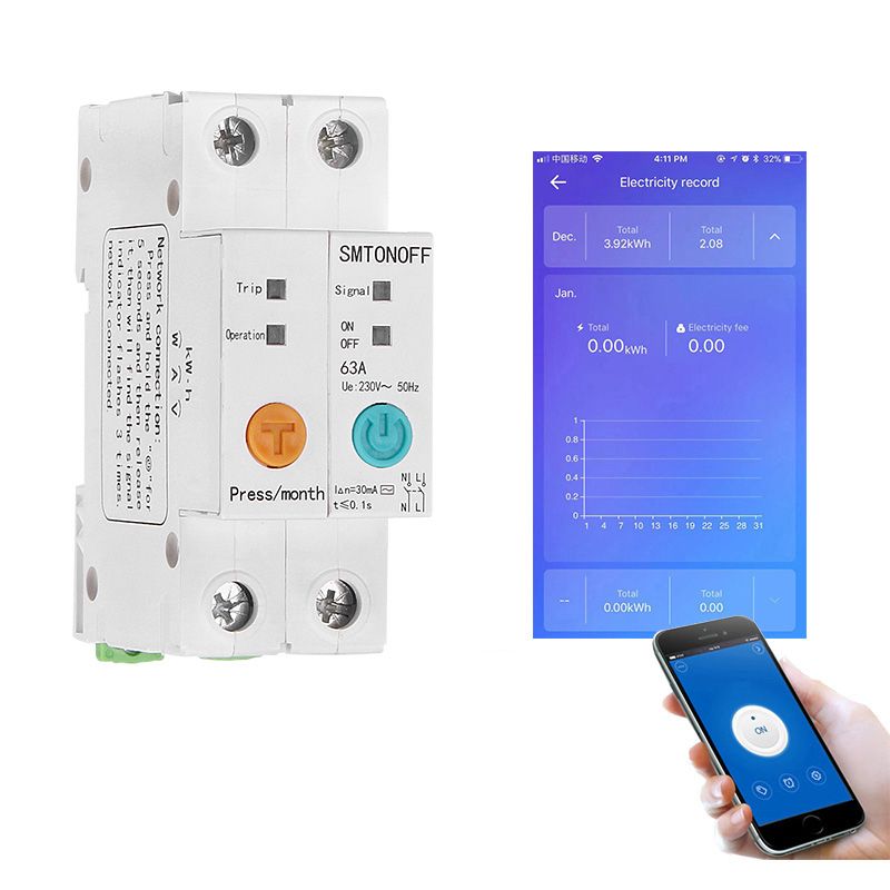 2P63A eWelink Single phase Din rail WIFI Smart switch circuit breaker Energy Meter working current adjustable leakage protection remote read kWh Meter wattmeter leakage protection voice control alexa for smart home