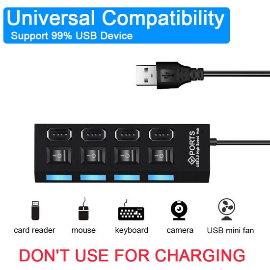 ช่องต่อ USB HUB High Speed USB 2.0 Hub 4 Port พร้อมสวิตซ์ ไฟLED แบบ4ช่อง For iMac Laptop Computer Accessories HUB USB Adapter A30