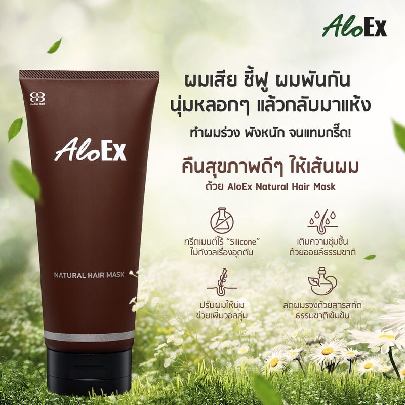 AloEx Black Shampoo 1 ขวดและ AloEx Hair Mask 1 หลอด เซตแชมพูและทรีทเม้นท์บำรุงเส้นผม ลดผมขาดร่วง สำหรับผมแห้งเสีย-ผมทำสี