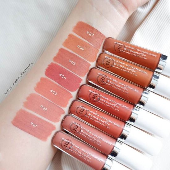 Lip MYCA รุ่น Q เนื้อแมท ติดทน กันน้ำ Professional Ultra Matte Lip Creme ลิปแมทท์ คุณภาพดีเกินราคา เนื้อนุ่ม บางเบา ไม่เหนอะหนะ สีสวย ติดทนนานตลอดวัน