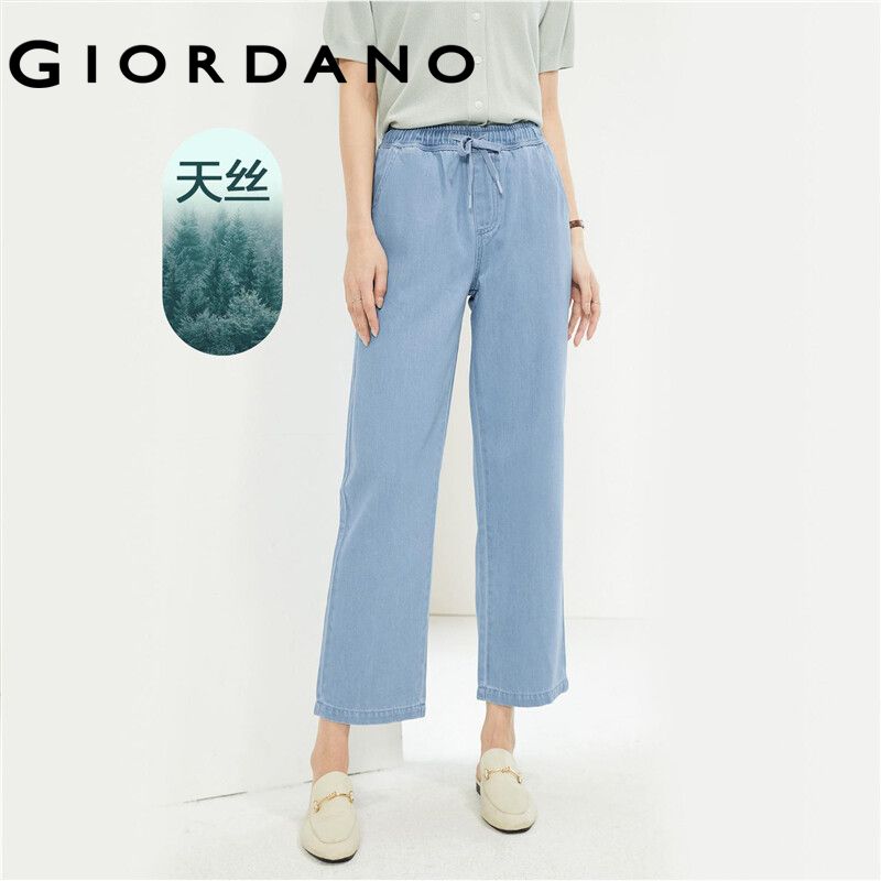 GIORDANO Women Jeans Tencel Lightweight Denim Pants Multi-Pocket Straight Simple Fashion Casual Crop Denim Pants 13424302