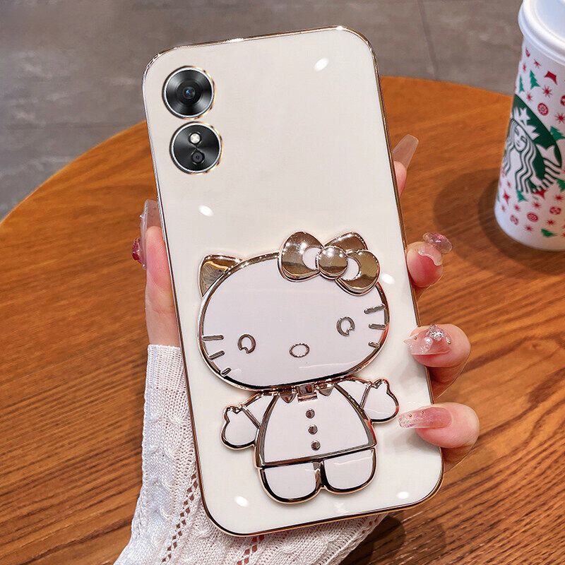 เคสโทรศัพท์สำหรับ OPPO A18 A60 A17 A17K A98 A38 A58 A78 A79 A96 A76 Reno 8T 5G สุดหรู Hello Kitty กระจกฝาหลังกันกระแทกแบบนิ่ม