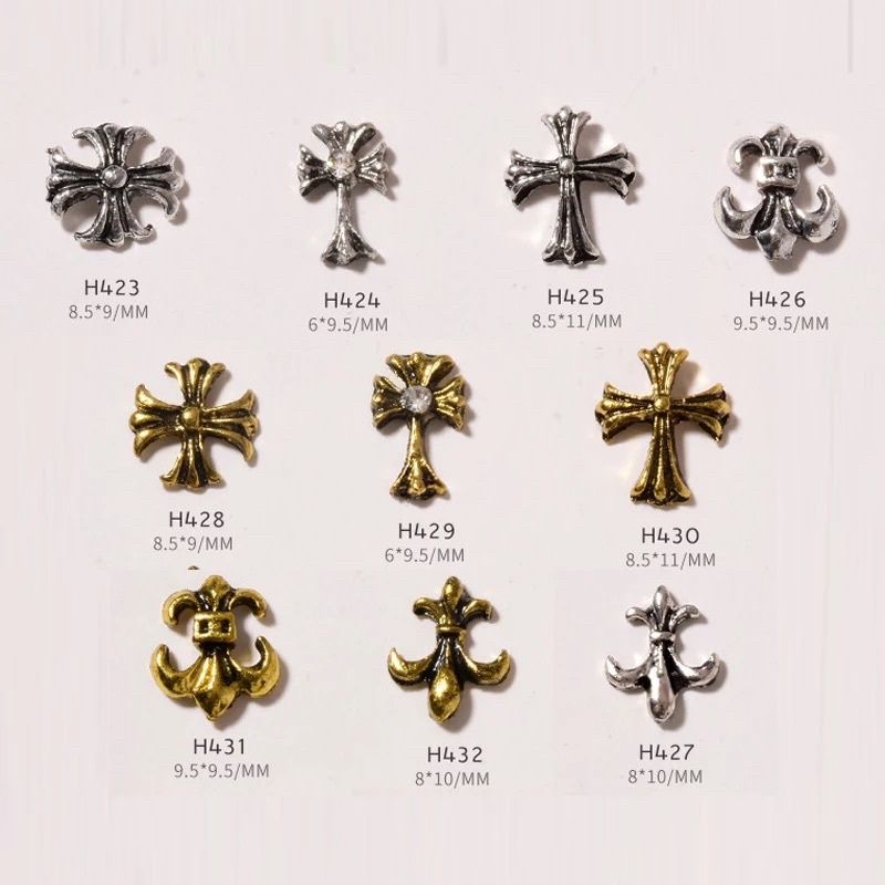 [10ชิ้น]โลหะแต่งเล็บ สไตล์พังค์ Retro Punk Cross Nails