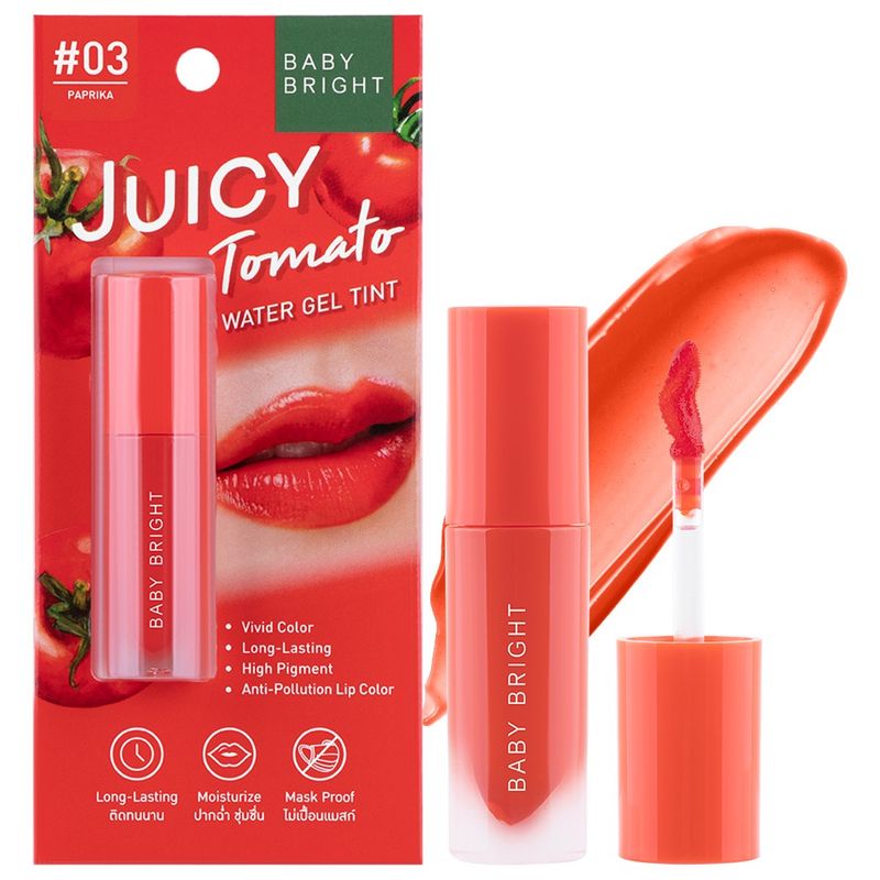 เบบี้ไบร์ท ลิปใบเฟิร์น ไม่ติดแมส ติ้นมะเขือเทศ ติ้นทาปาก 2.5g Baby Bright Juicy Tomato Water Gel Tint