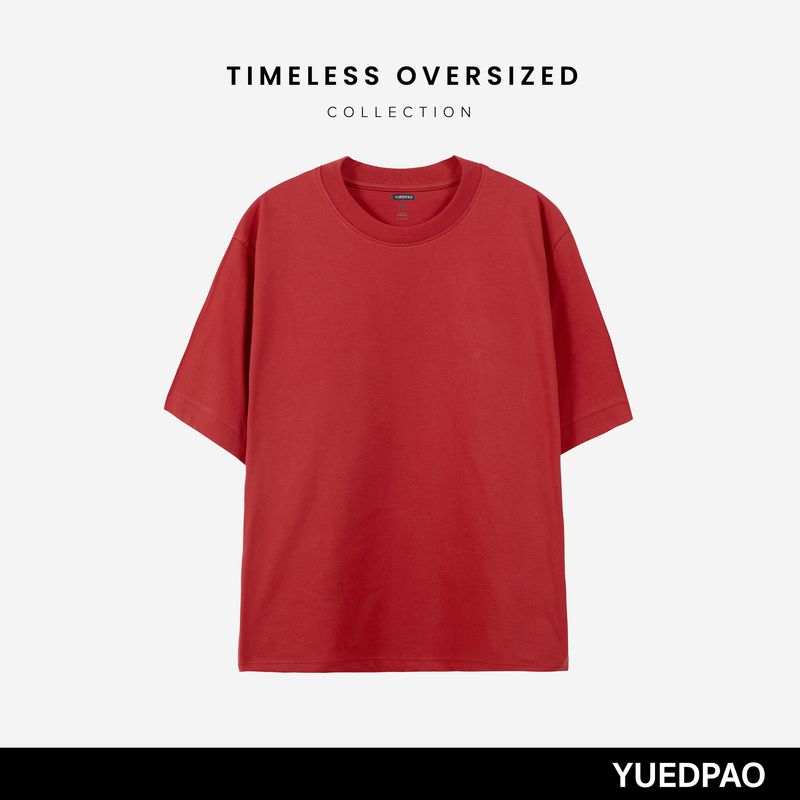 Yuedpao Timeless Oversized ผ้าหนายับยากรีดง่าย  เสื้อยืดทรงหลวม ดีไซน์คลาสสิค เสื้อยืดเปล่า เสื้อยืด โอเวอร์ไซส์ สี Cherry