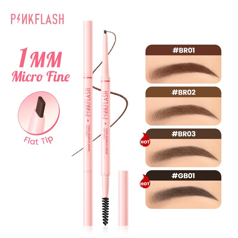 PINKFLASH SkinnyLine 1mm Micro Fine Retractable Eyebrow Pencil Precise Flat Tip Smooth Dual-ended Non-caking Waterproof Long-lasting High Pigment Break-resistant Easy To Use