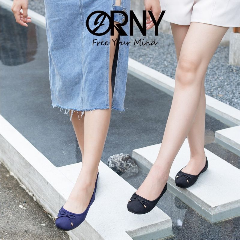 🌷 ORNY(ออร์นี่) ® OY150 รองเท้าคัชชูหัวมนส้นแบน คัชชูผ้า แต่งโบว์🌷