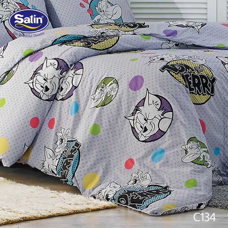 Satin Junior ผ้าปูที่นอน 6 ฟุต 5 ชิ้น (ไม่รวมผ้านวม) No.C134 Tom&Jerry