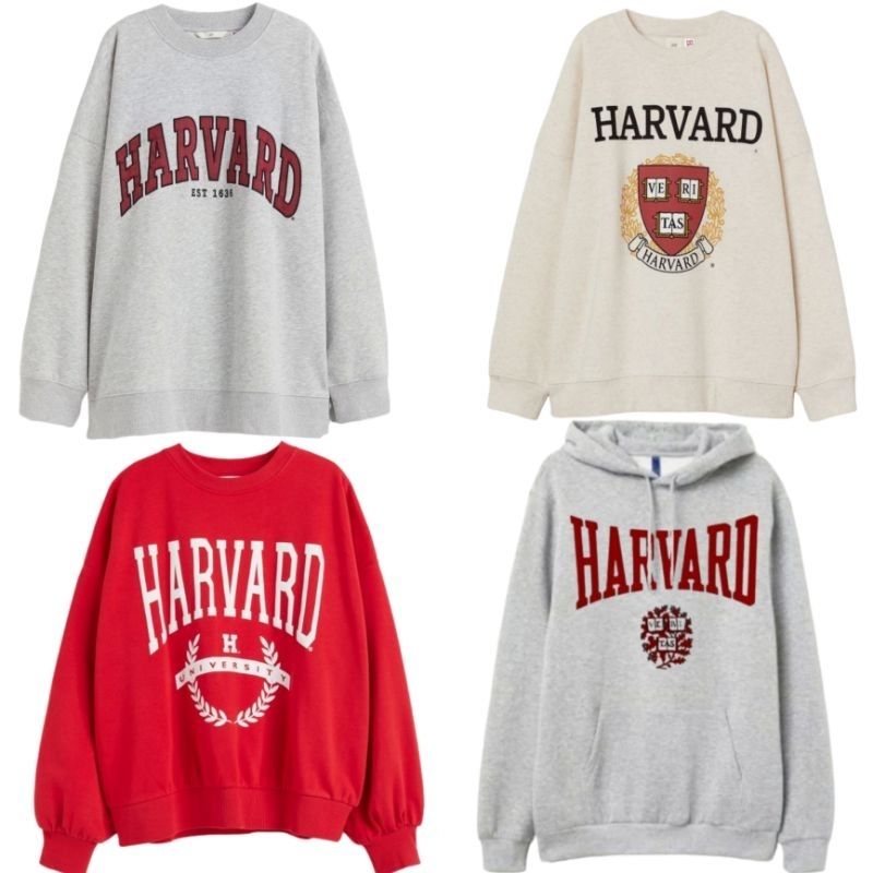 Hoodie h &m hnm Harvard Light Grey พิมพ ์ ลาย