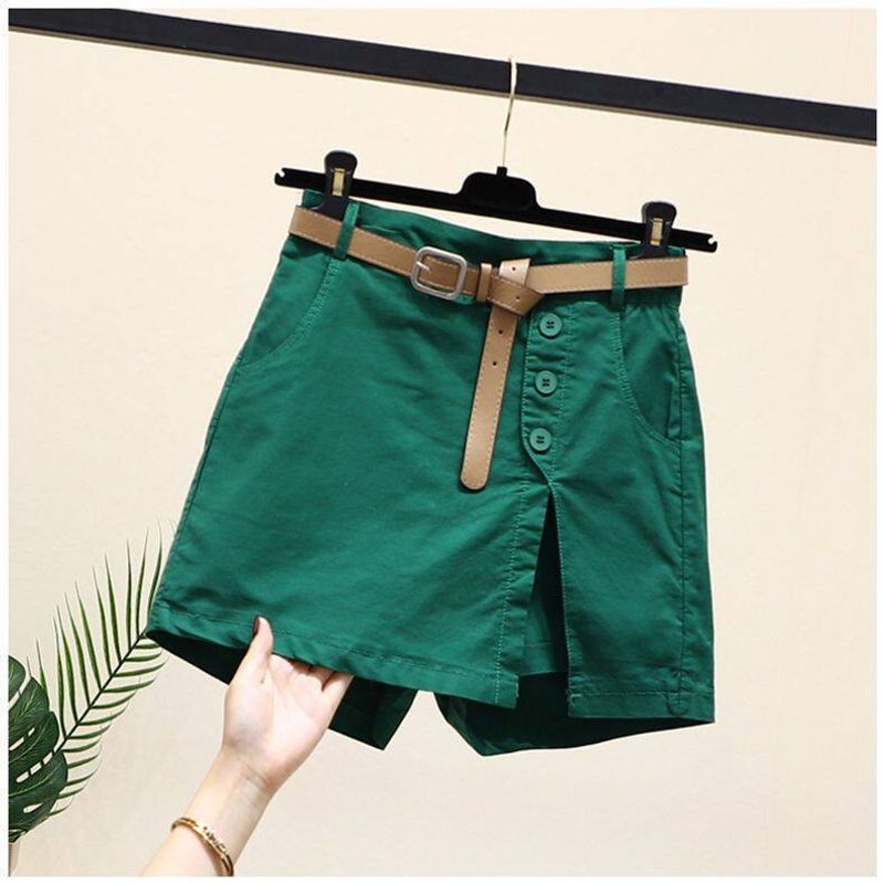 Womens Pure Cotton Casual Shorts New Korean Version Versatile Fashion Slim Fit A-line Pants Elastic Waist Skirt Pants