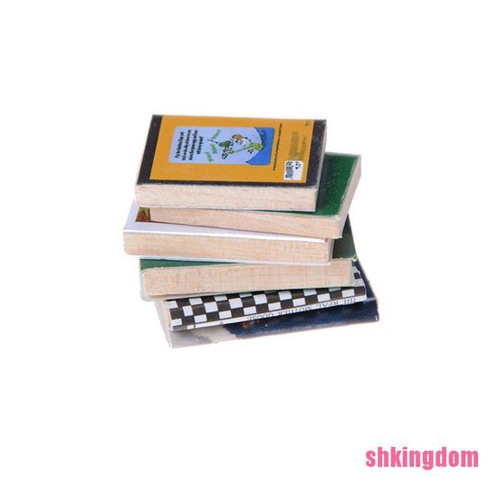 ( Xshki ) 6 ชิ้น / ชุด 1 : 12 หนังสือไม้ขนาดเล็กสําหรับตกแต่งบ้านตุ๊กตา Dom