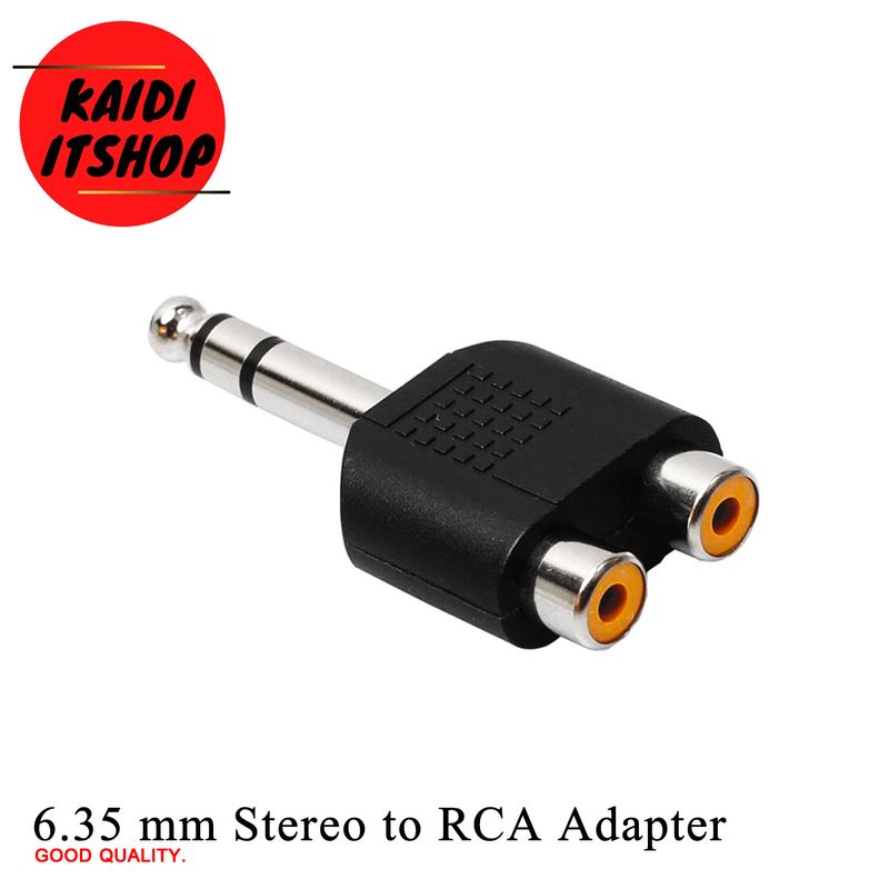 (2 ตัว) แจ็คแปลง 6.35mm to 2x RCA Adapter TRS Stereo Jack Male to Double Phono Connector 1/4 Inch Headphone Port to Two Phones Gold Plated Audio Y Splitter