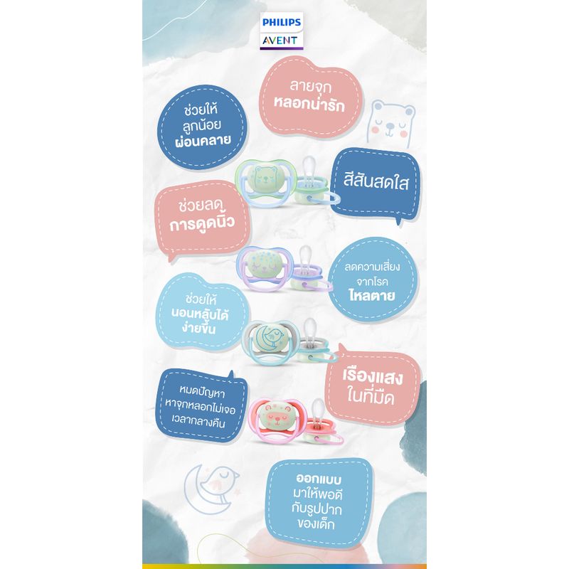 Philips Avent ฟิลิปส์ เอเว้นท์ รุ่น Ultra air Nighttime จุกหลอกเรืองแสงในที่มืด จุกหลอกที่เบาและระบายอากาศได้ดี