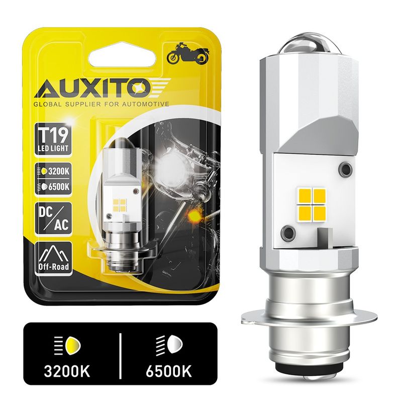 Auxito ไฟหน้ารถจักรยานยนต์ LED T19 P15D 3200K 6500 สีขาว 9-30 V 1 ชิ้น