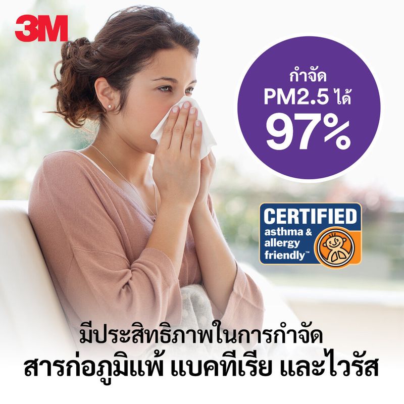 3M™ แผ่นกรองสิ่งแปลกปลอมในอากาศ สำหรับใส่เครื่องปรับอากาศ ดักจับสารก่อภูมิแพ้ PM 2.5 และไวรัส รุ่น 9809