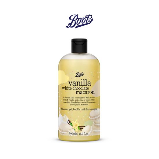 Boots Vanilla White Chocolate Macaron Shower Gel, Bubble Bath & Shampoo