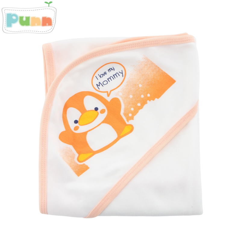 Natty punn ผ้าห่อตัวมีหมวก สกรีนลาย สำหรับเด็กทารก COTTON 100%