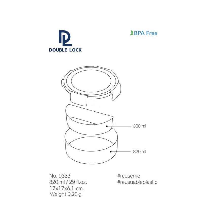 Double Lock กล่องอาหาร กล่องข้าว 3 ช่อง กล่องถนอมอาหาร แบ่งช่อง เข้าไมโครเวฟได้ สีพาสเทล รุ่น 9333 x 3