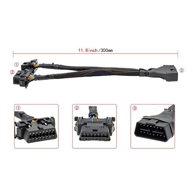 2 In 1 Obd2 สายเคเบิลต่อขยาย Obdii ตัวผู้ เป็น 2 ตัวเมีย 30 ซม. สําหรับรถยนต์ คอมพิวเตอร์
