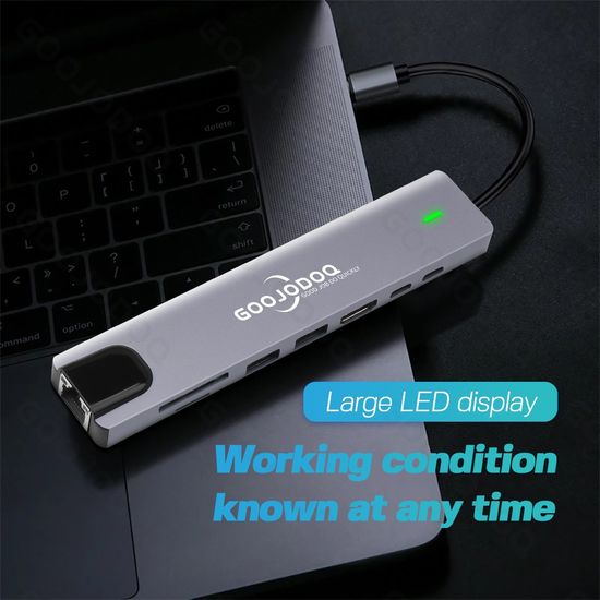 GOOJODOQ USB Type-C Hub รองรับ Hdmi 4K VGA Rj45 LAN Ethernet SD Tf USB-C 3.0Type-C 3.5 มม. แจ็คเสียง