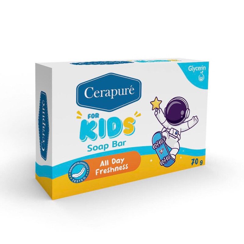 Cerapure Soap ฺBar For Kids สบู่เด็กสูตรอ่อนโยน ระงับกลิ่นตัว ระงับกลิ่นกาย ขนาด 70g.