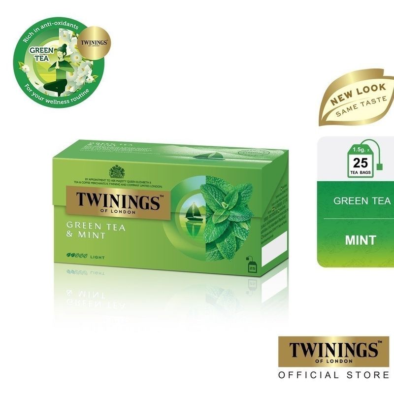 ทไวนิงส์ ชาเขียว กรีนที มิ้นต์ ชนิดซอง 1.5 กรัม แพ็ค 25 ซอง Twinings Green Tea Mint 1.5 g. Pack 25 Tea Bags