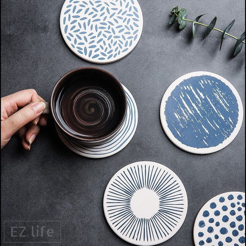 EZ  Ceramic Cup Pad Coffee Coaster ที่รองแก้วกาแฟ แก้วน้ำ  วัสดุทำเซรามิก หินอ่อน สไตร์ญี่ปุ่น หลากหลายสไตร์ เก๋ๆ โดนละอองน้ำไม่พอง Absorbent Coasters Japanese Style