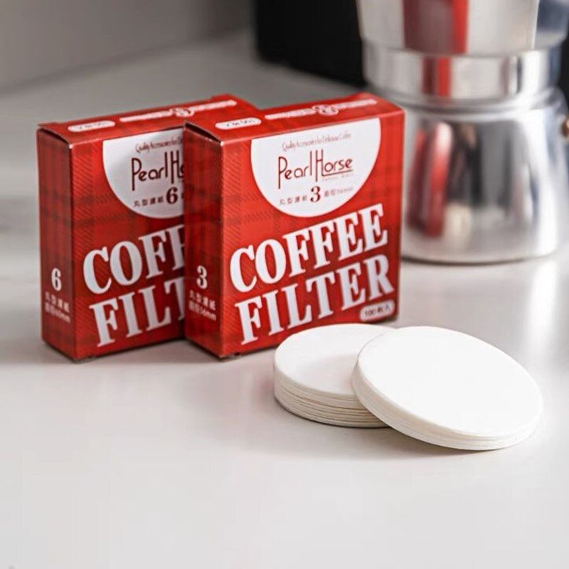 กระดาษกรองกาแฟวงกลม - แผ่นกรอง 100 แผ่น สำหรับ หม้อต้มกาแฟ Moka Pot Paper Filter โมก้าพอท กรองกาแฟ กรองผงกาแฟ กาแฟบด