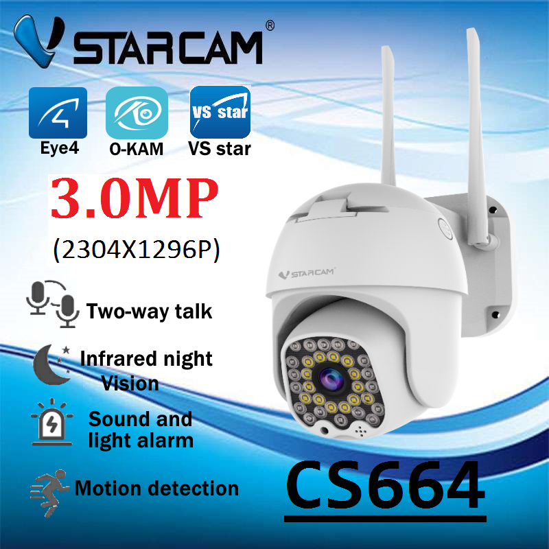 Vstarcam CS664 (ใหม่2023) 3.0MP กล้องวงจรปิดไร้สาย กล้องนอกบ้าน Outdoor ภาพสี มีAI+ คนตรวจจับสัญญาณเตือน