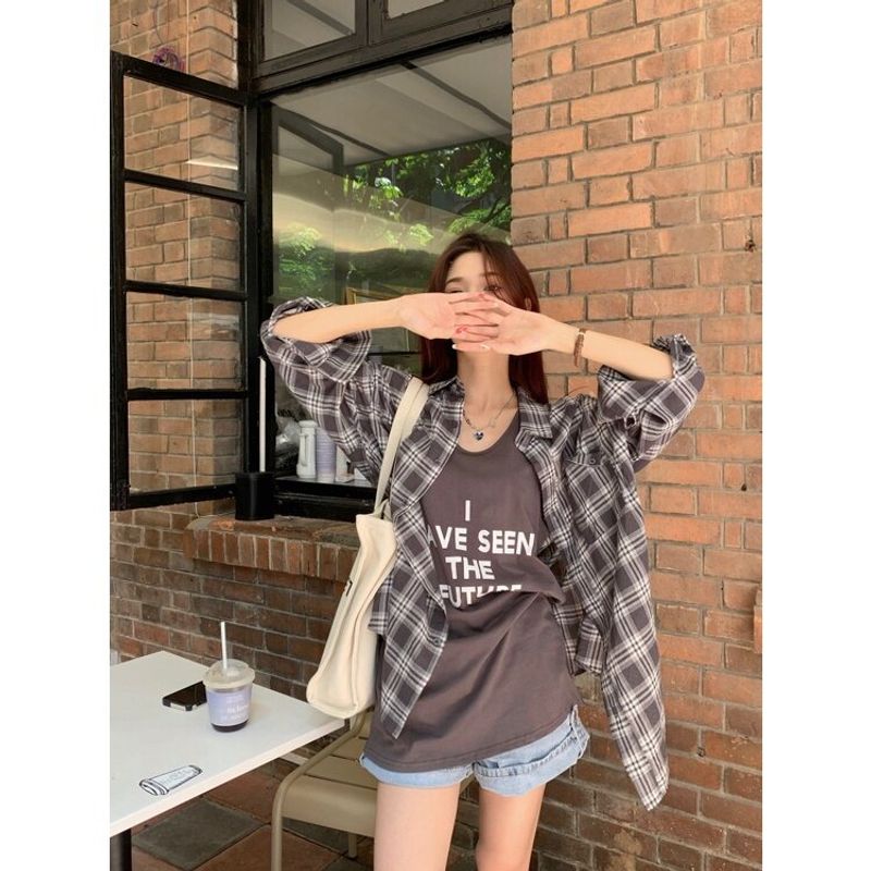 Cici(3017)Shirt plaid เสื้อเชิ้ตแขนยาวลายสก๊อต ทรงเบสิคใส่คลุมแมตช์หรือใส่เดี่ยวๆก็ชิคค