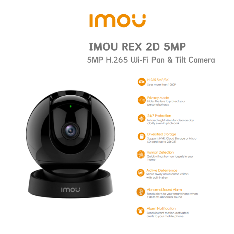 IMOU  Rex 2D 5MP  Wi-Fi Camera ครอบคลุม 355° สามารถพูดคุยได้สองทิศทางและSmart Tracking กล้องสำหรับภายใน