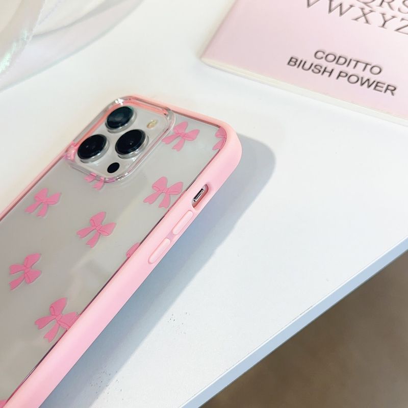 สีชมพู Bowknot Two in One อะคริลิค TPU สําหรับ Apple IPhone 15 14 13 12 11 Pro Max เคสกันกระแทก