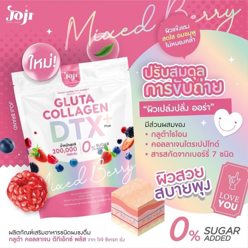 พร้อมส่ง/มีไลฟ์🛑‼️Aunee shop‼️แพ็คเกจใหม่ Joji Gluta Collagen DTX Mixed Berry 200,000 mg