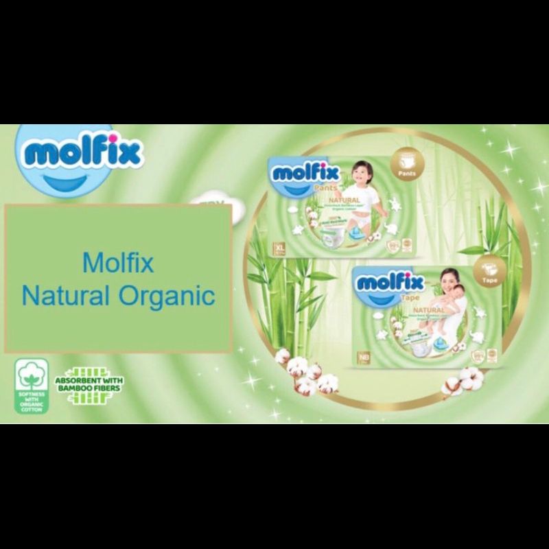 Molfix Natural Tape โมฟิก เนเชอรัล เทป ออร์แกนิค ผ้าอ้อมเด็กสำเร็จรูป แบบเทปกาว ไซส์ NB/S แพ็ค 1 ห่อ