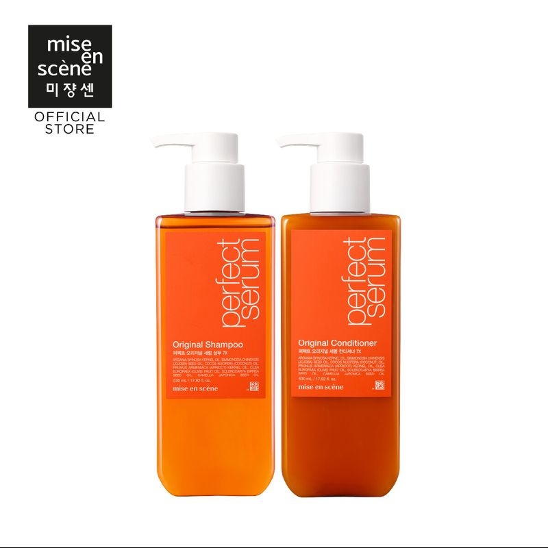 [แพ็คคู่ แชมพูและครีมนวด] mise en scene Perfect Serum Original Shampoo & Conditioner  530 มล. แชมพูและครีมนวด (สำหรับผมแห้งเสีย ผมแตกปลาย ผมชี้ฟู)