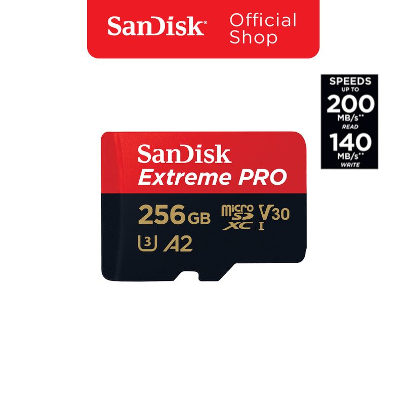 SanDisk Extreme Pro microSDXC 256GB  A2 (SDSQXCD-256G-GN6MA) ความเร็วสูงสุด อ่าน 200MB/s เขียน 140MB/s