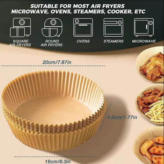 50ชิ้น ทอดอากาศทิ้งกระดาษซับไม่ติดรอบเตาอบอบกระดาษครัว Airfryer กระดาษสำหรับทอดอุปกรณ์เบเกอรี่