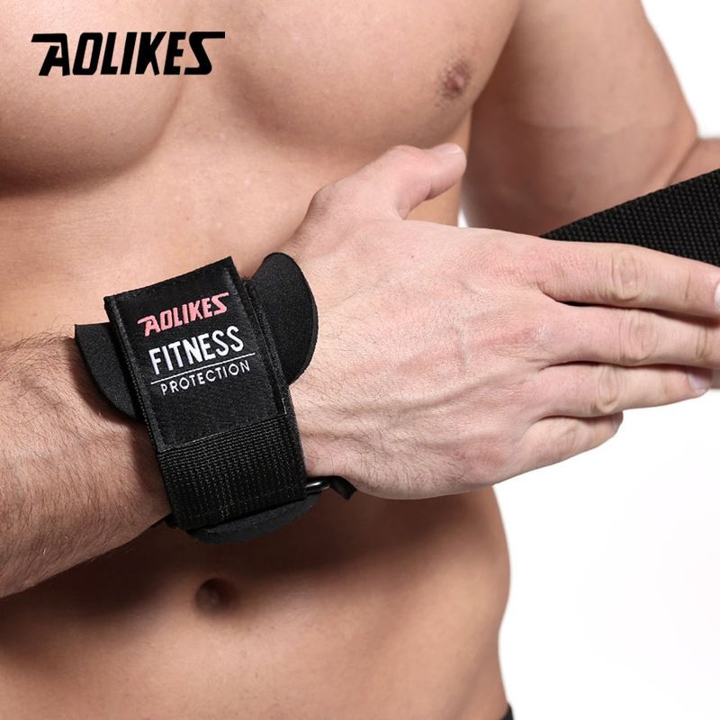 AOLIKES 1 Pair Gym Fitness Weight lifting pull up Grip Straps Dumbbell Hand Grips Training Wrist Support Bands for barbell Pull up