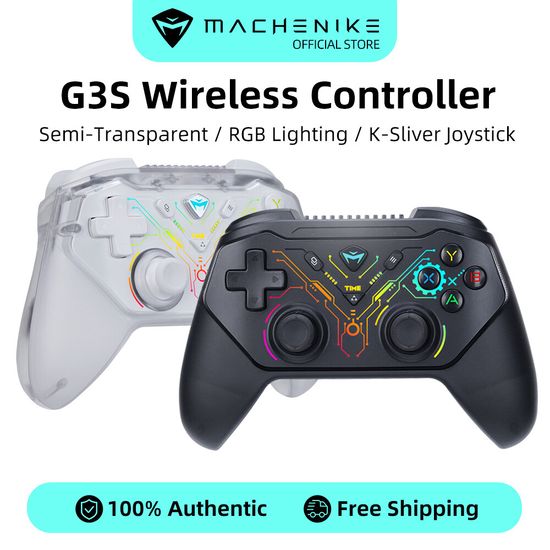 Machenike ตัวควบคุมเกมแพดไร้สาย G3S เคสแบบโปร่งใส PS เหมือนเค้าโครงไฟ RGB Backlit จอยเกมปลั๊กแอนด์เพลย์สำหรับสมาร์ททีวีพอร์ตคอมพิวเตอร์แบบมินิสวิตช์