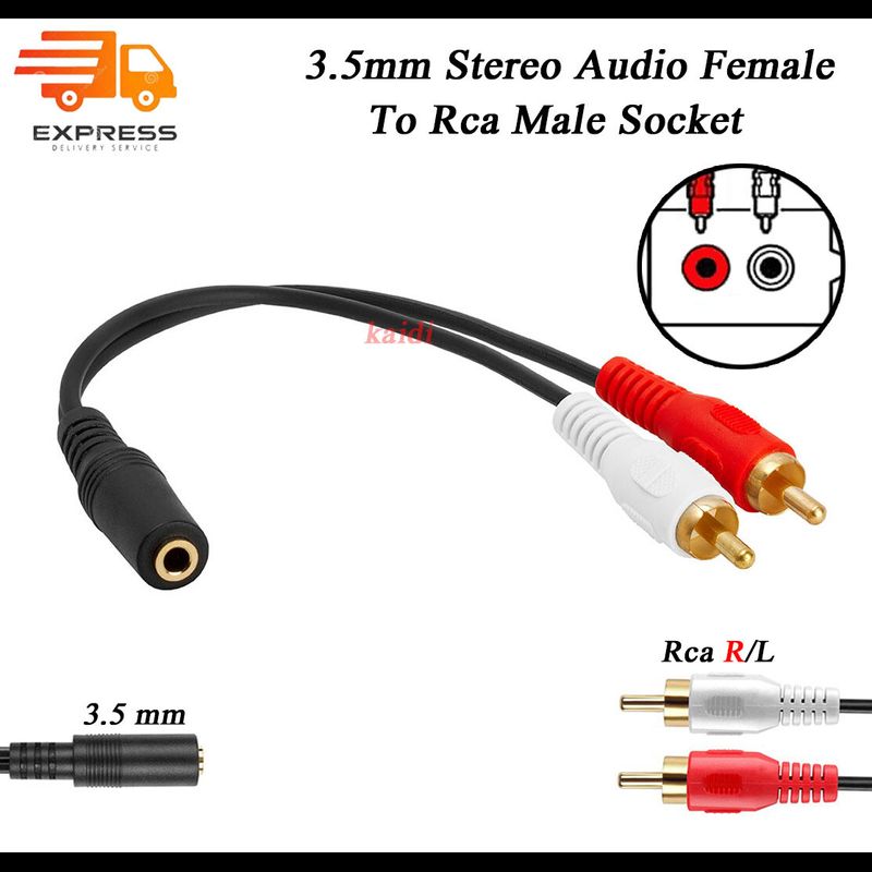 สายแปลง 3.5mm Stereo Audio Female Jack To 2 Rca Male Socket To Headphone Cable