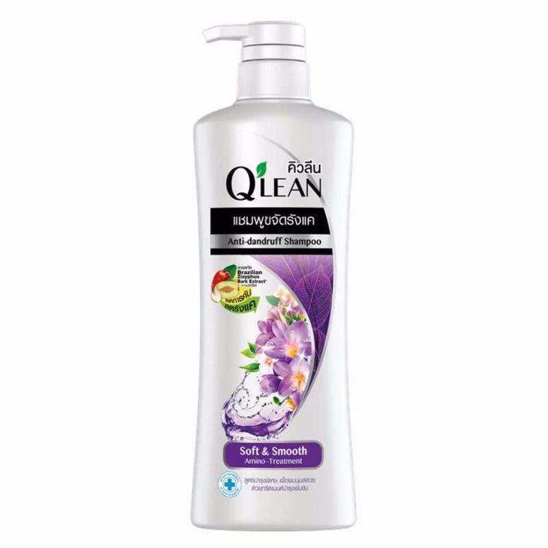 Q'lean คิวลีน แชมพู สูตรบำรุงพิเศษ (Soft & Smooth) 340 มล. ขวดปั๊ม (สีม่วง)