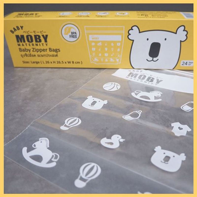 MOBY (โมบี้) Baby Zipper Bags ถุงซิปล๊อค อเนกประสงค์ Food Grade ผ่านมาตรฐาน องค์การอาหารและยาสหรัฐอเมริกา ปลอดภัยมั่นใจได้