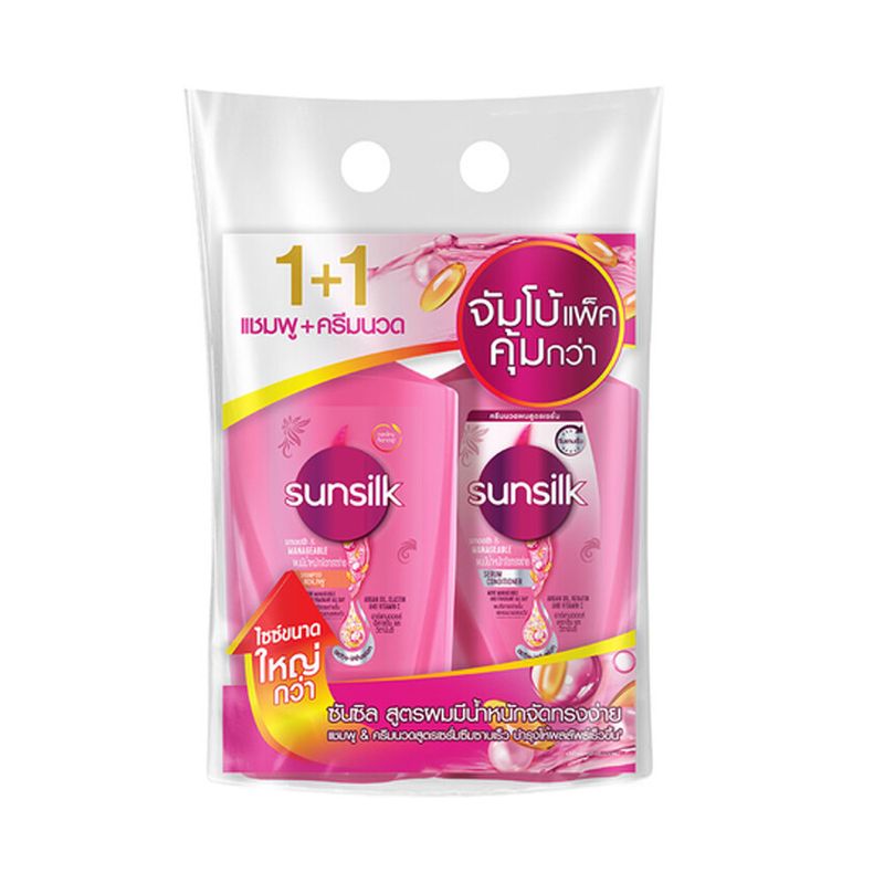 [แพ็คคู่สุดคุ้ม] SUNSILK ซันซิล แชมพู + ครีมนวดผม ขวดปั๊ม ขนาด 525 มล.