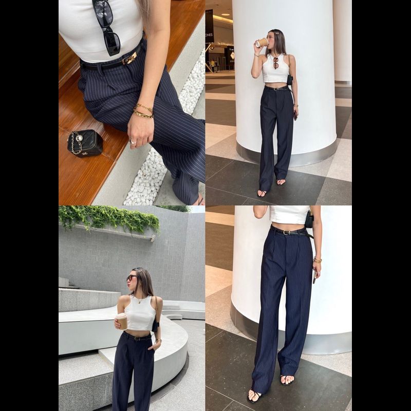 Aika Trousers อัย-กะ กางเกงขากระบอกตรงเอวสูง ผ้าไม่ต้องรีด ยับยาก พรางหุ่นงานตัด thesunco