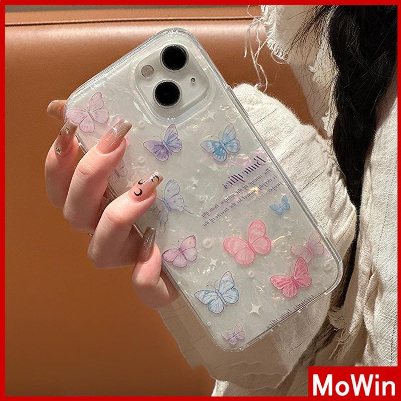 Mowin - เข้ากันได้สำหรับ 15 เคสไอโฟน11 เคส iphone 11 กรณี CLEAR กรณีเชลล์รูปแบบกระดาษแข็ง TPU Soft สีชมพูผีเสื้อที่สวยงามเข้ากันได้กับ 14 PRO MAX 13 12Pro สูงสุด XR XS 7Plus 8 PLUS