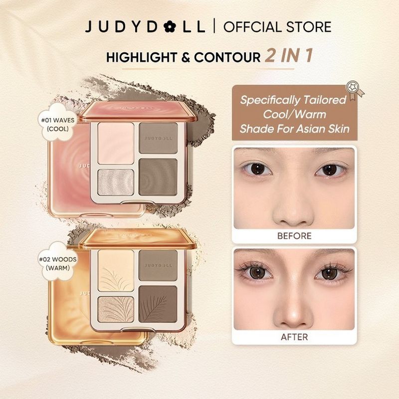 JUDYDOLL Highlight & Contour ไฮไลท์และคอนทัวร์พาเลต สีธรรมชาติ ทนทานตลอดเวลา สร้างมิติ  กันน้ำ 9g