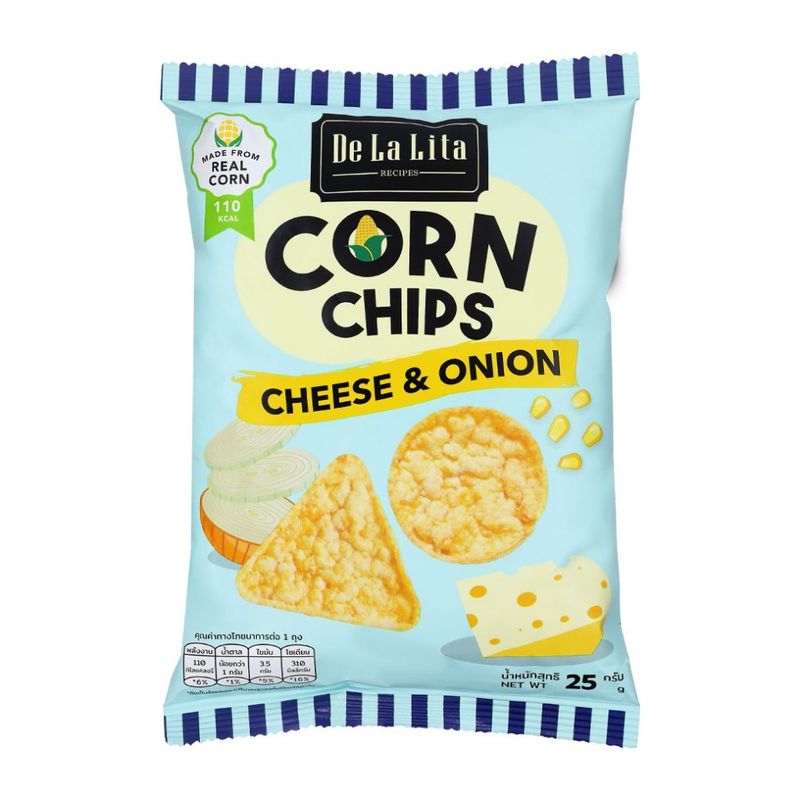 คอร์นชิป ขนมอบกรอบ จากข้าวโพด 100% อร่อย แคลต่ำ De La Lita CORN CHIPS