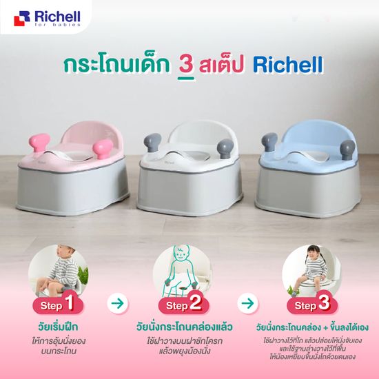 สินค้าขายดี Richell (ริเชล) กระโถนฝึกขับถ่ายปรับใช้ได้ 3 ระดับตามพัฒนาการลูกน้อย เหมาะสำหรับเด็กวัย 4 - 18 เดือน++